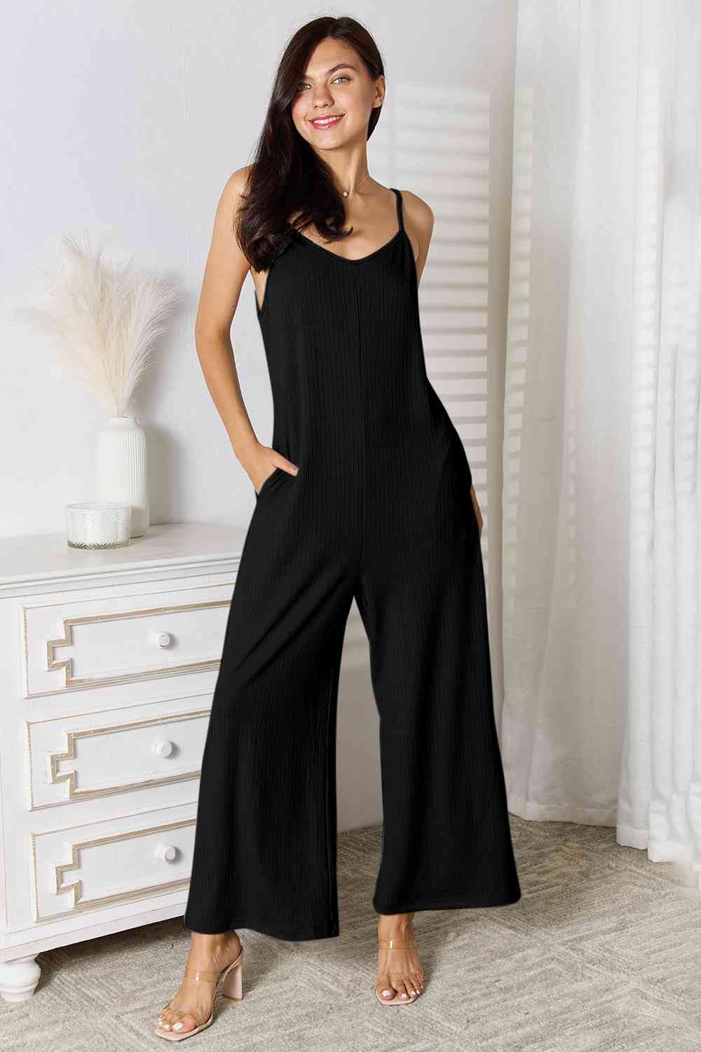 Basic Bae Full Size Spaghetti Strap V-Neck Jumpsuit - TRENDMELO