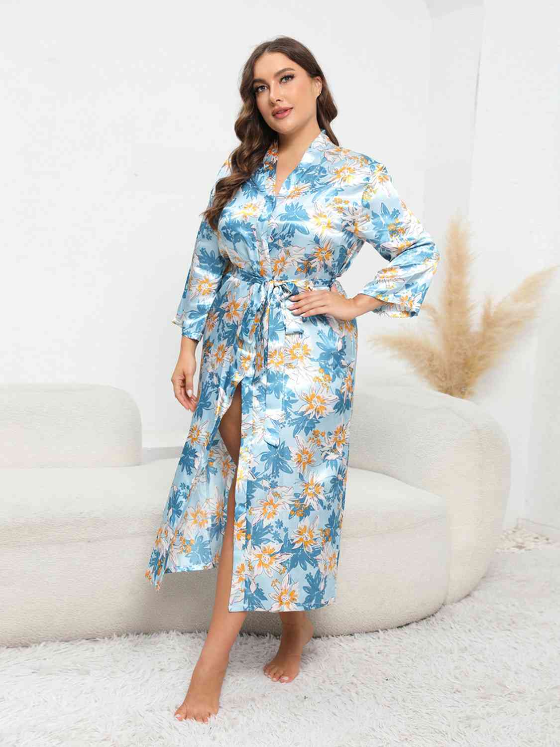 Plus Size Tie Waist Robe - TRENDMELO