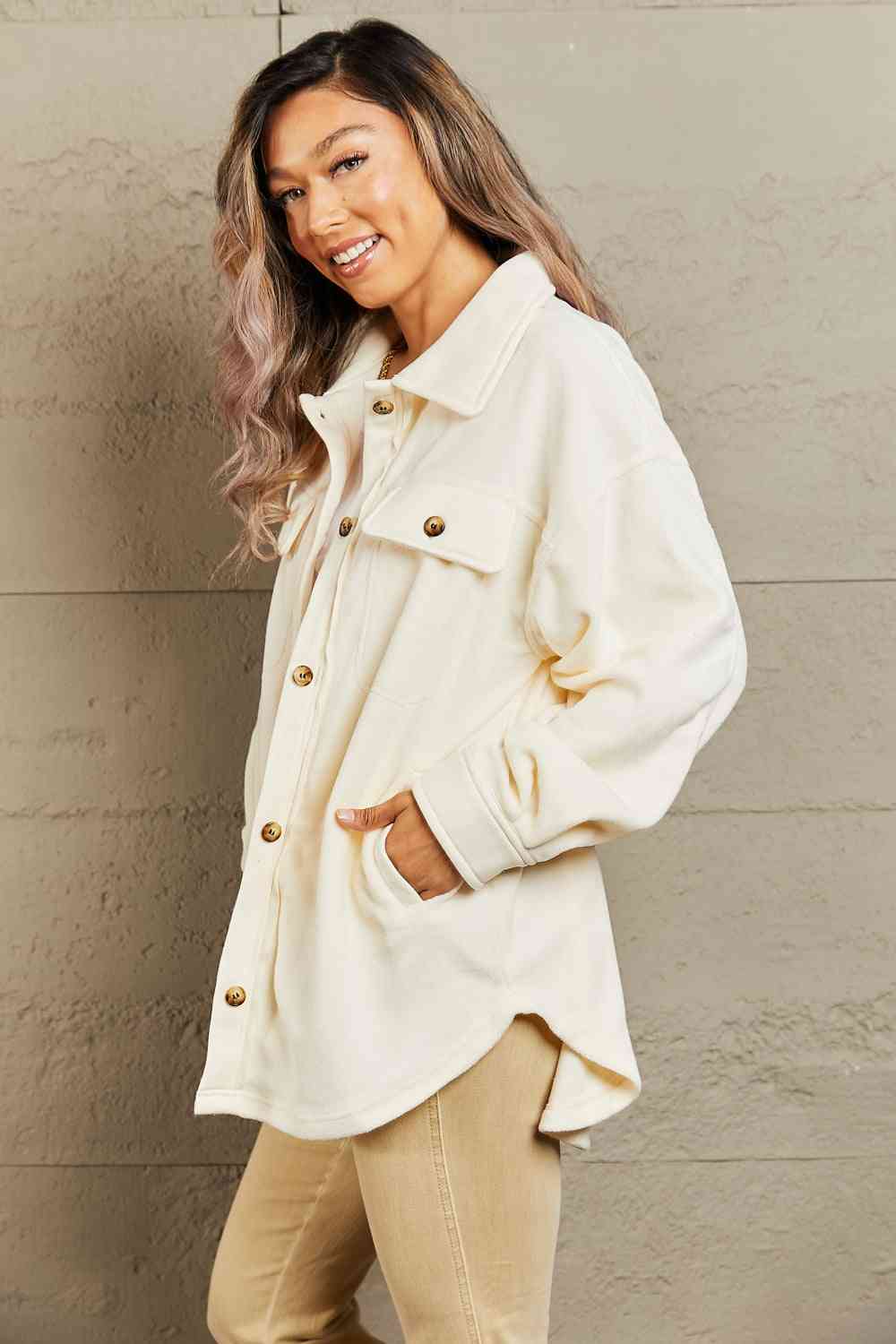 Heimish Cozy Girl Full Size Button Down Shacket - TRENDMELO