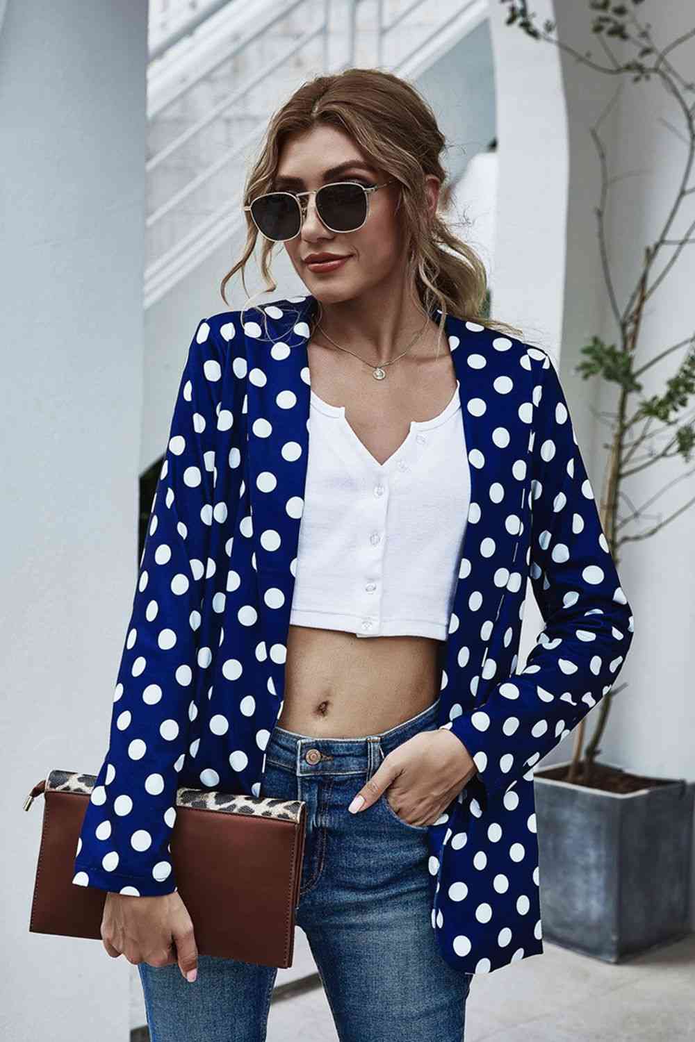 Polka Dot Long Sleeve Blazer - TRENDMELO