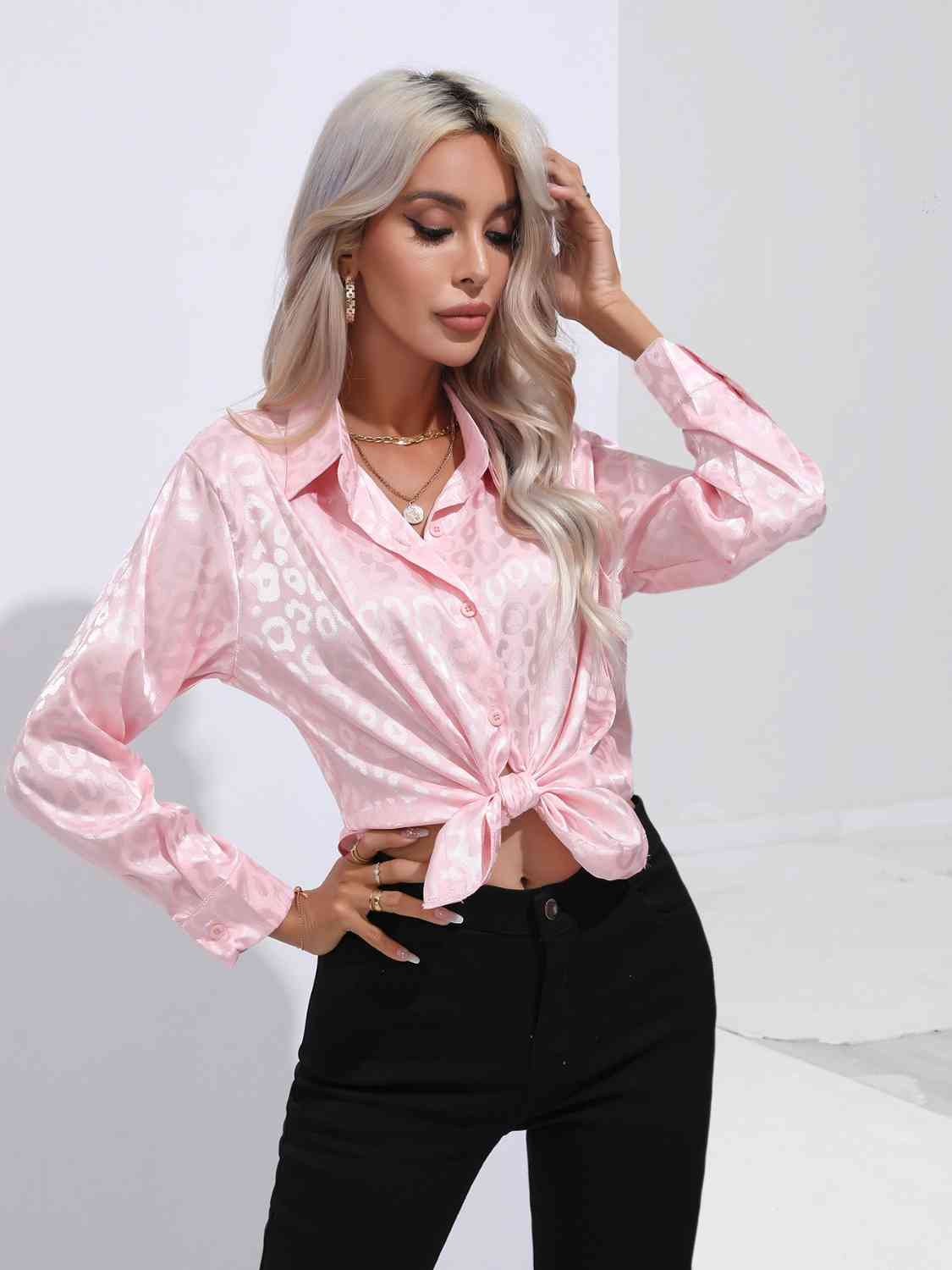 Printed Collared Neck Buttoned Shirt - TRENDMELO