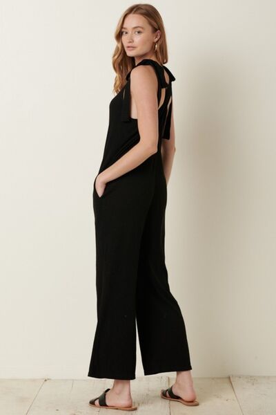 Mittoshop Rib Knit V-Neck Cross Back Jumpsuit - TRENDMELO