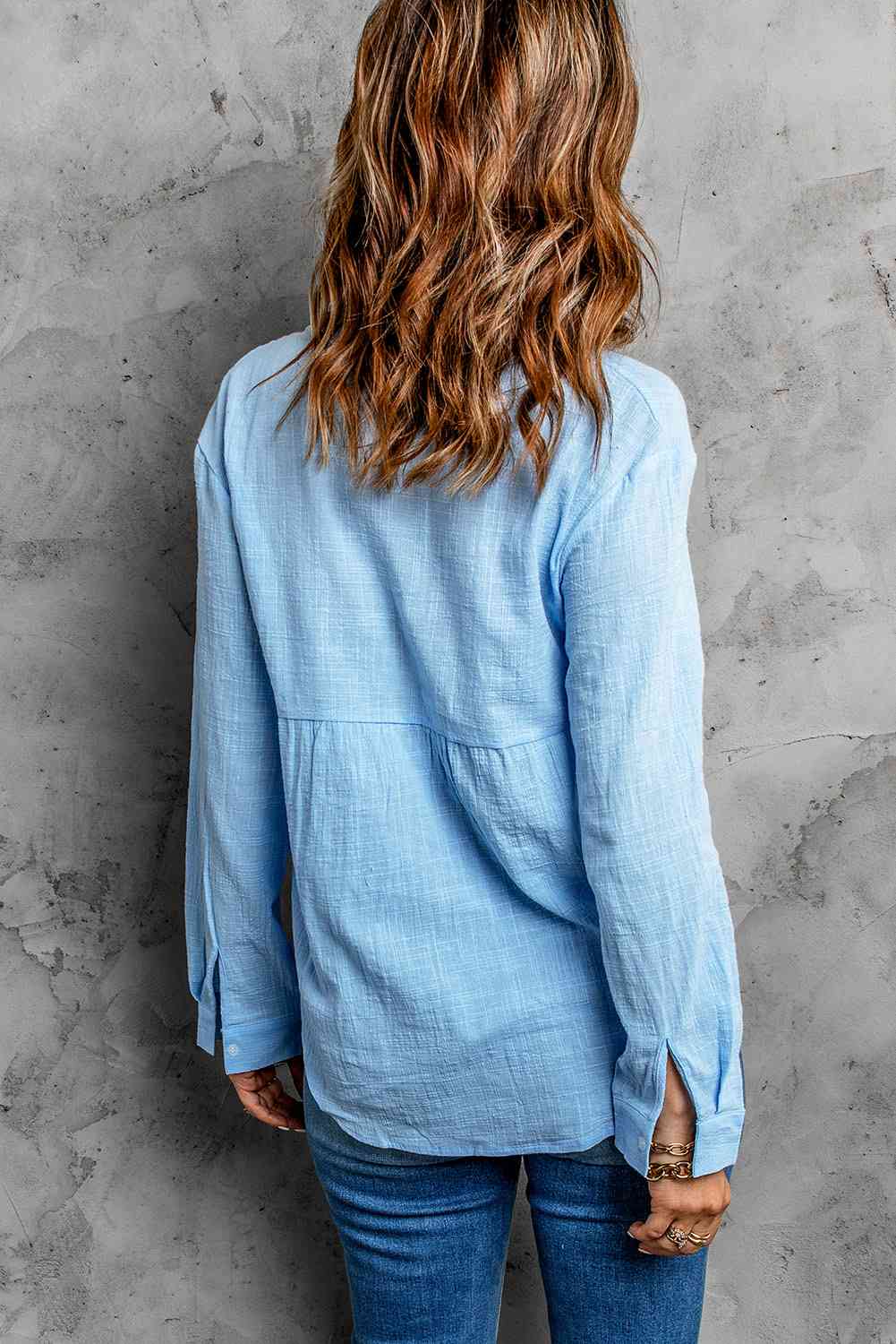 Textured Button Front Curved Hem Shirt - TRENDMELO