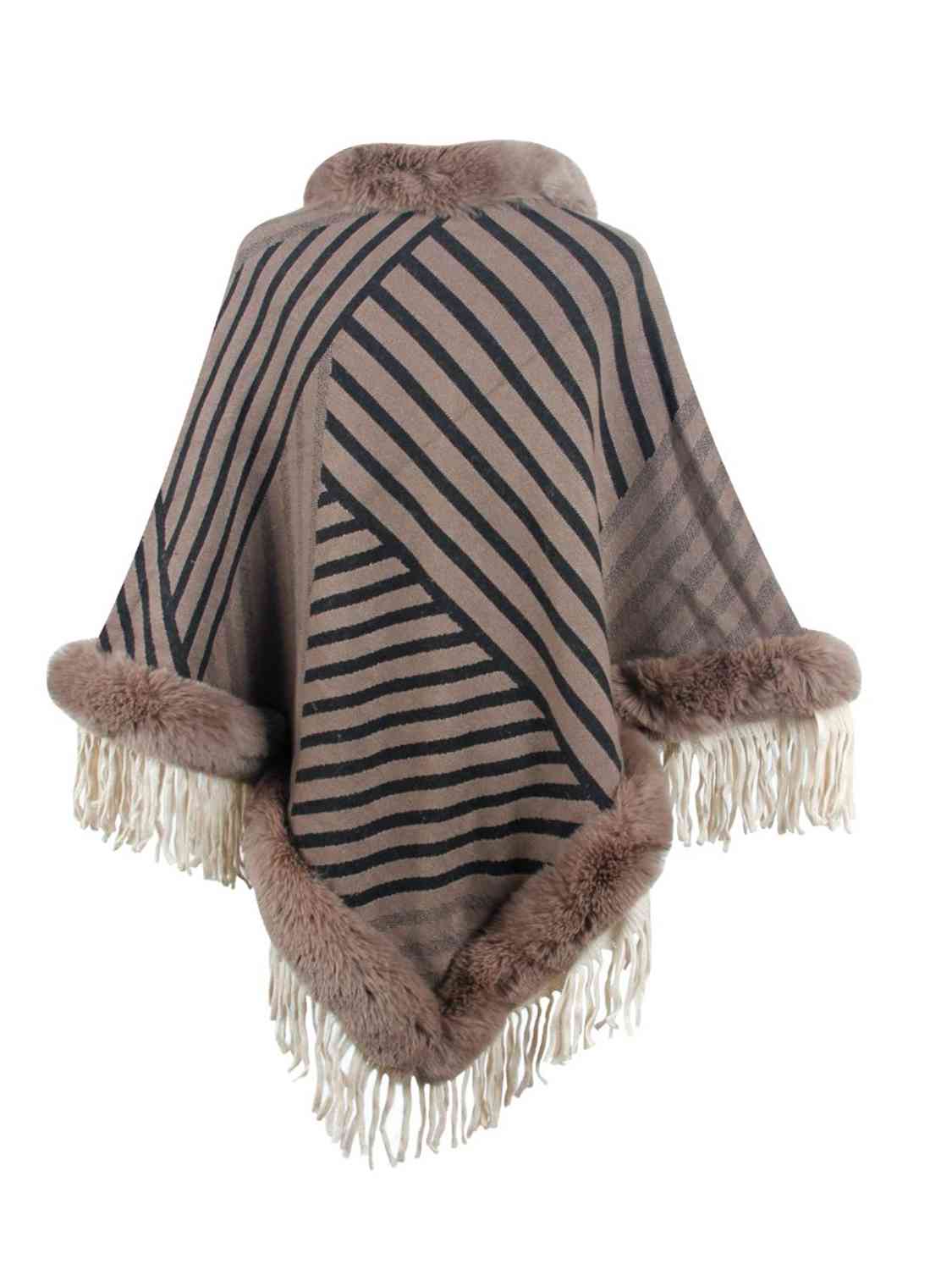 Striped Fringe Hem Poncho - TRENDMELO