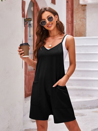 Spaghetti Strap Romper with Pockets - TRENDMELO