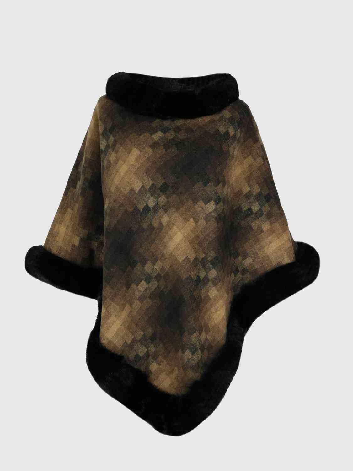 Faux Fur Trim Poncho - TRENDMELO