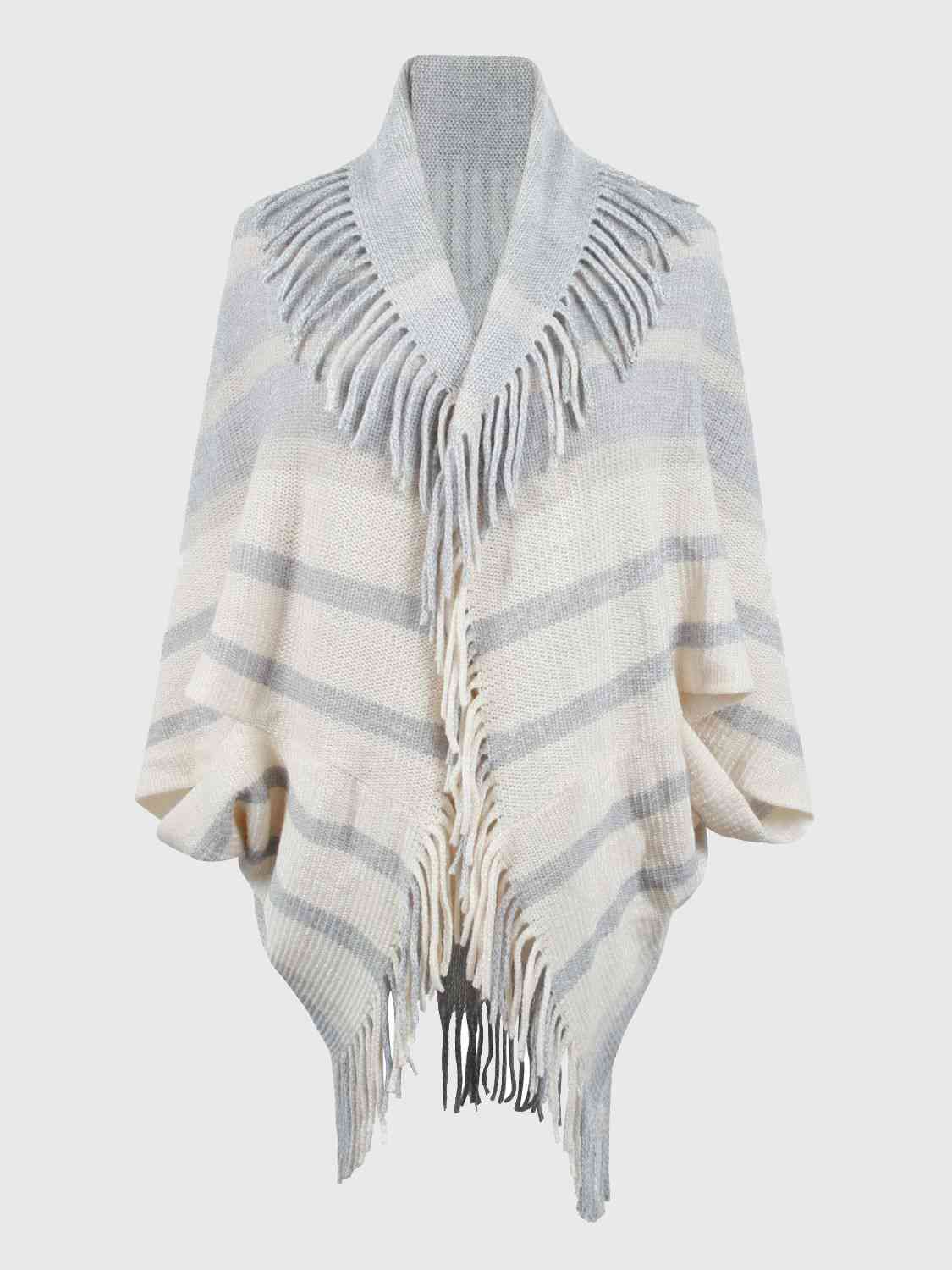 Fringe Detail Open Front Poncho - TRENDMELO