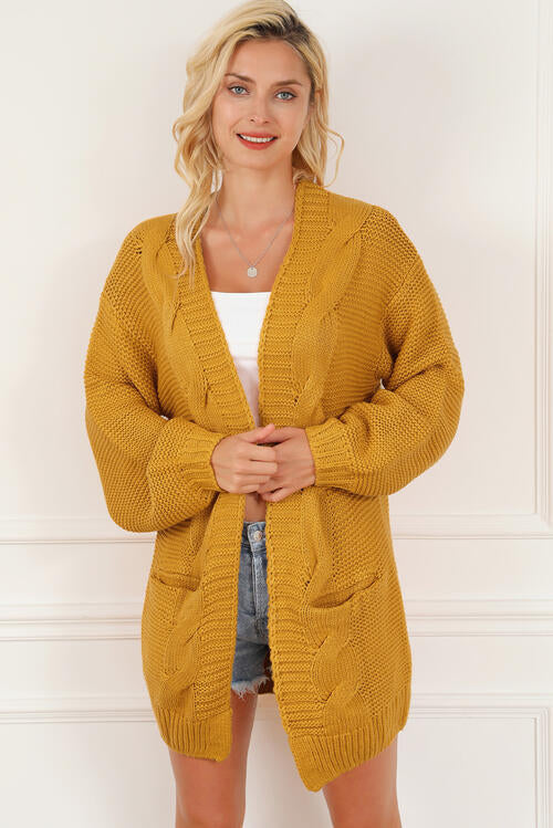 Open Front Long Sleeve Cardigan with Pockets - TRENDMELO