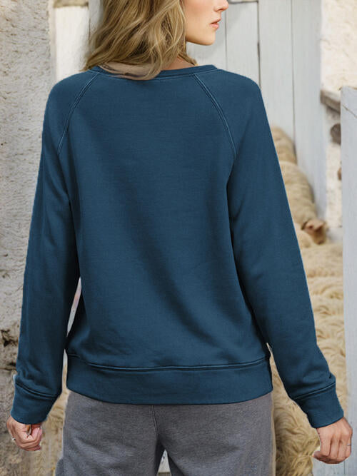 Round Neck Long Sleeve Sweatshirt - TRENDMELO
