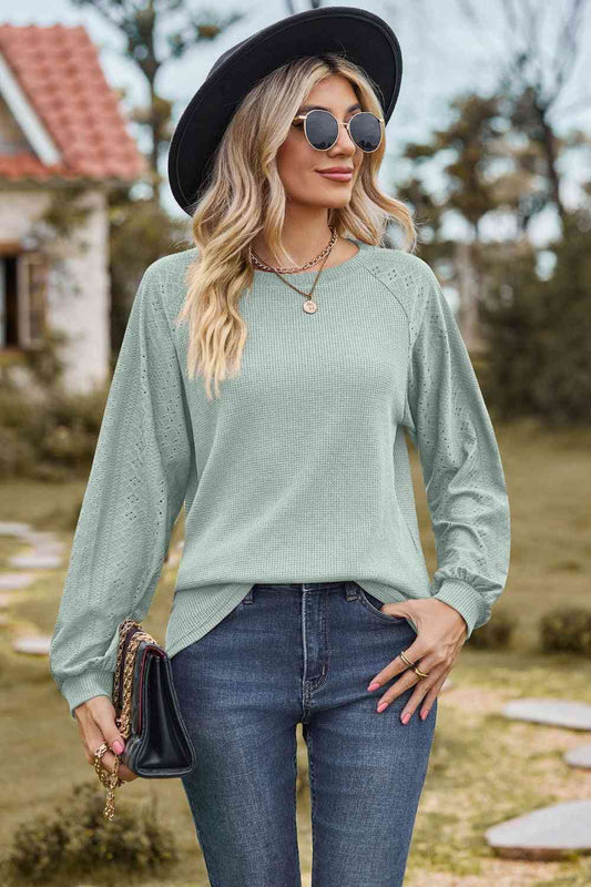 Round Neck Raglan Sleeve Sweatshirt - TRENDMELO