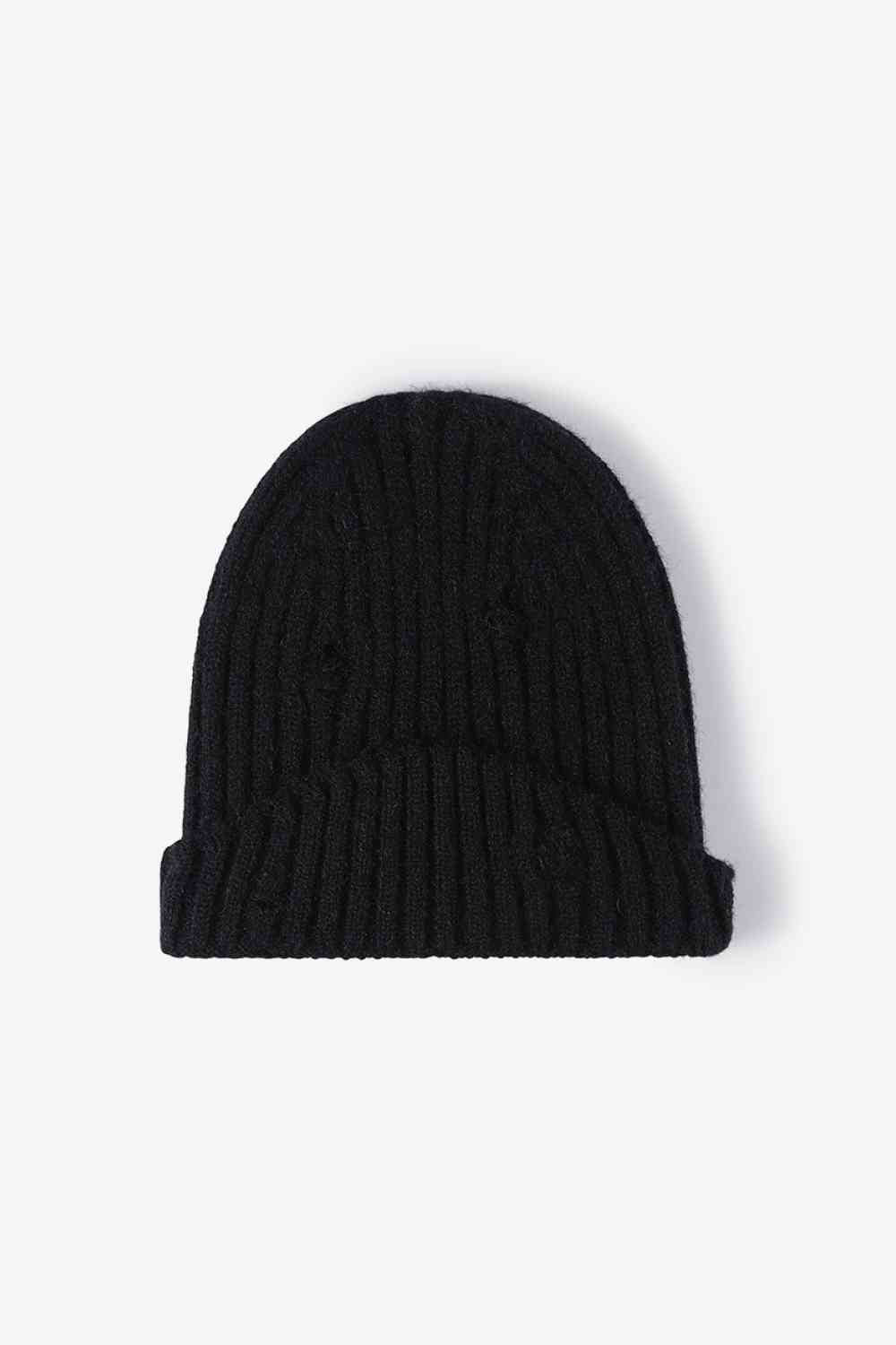 Distressed Rib-Knit Beanie - TRENDMELO