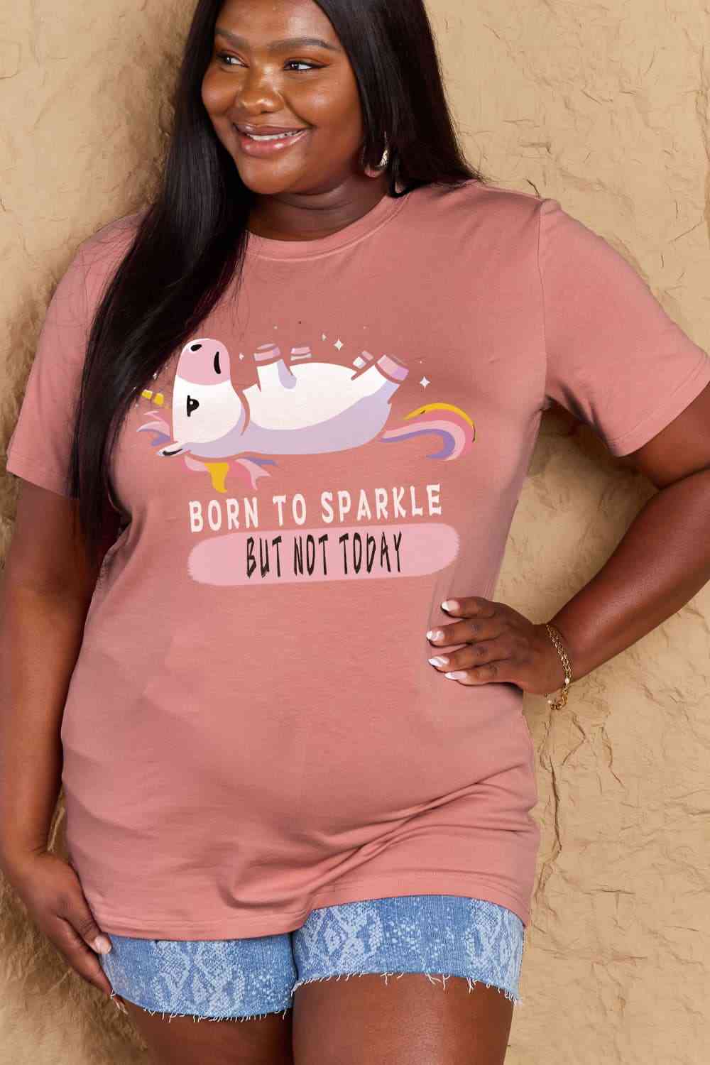 Simply Love Full Size BORN TO SPARKLE BUT NOT TODAY Graphic Cotton Tee - TRENDMELO