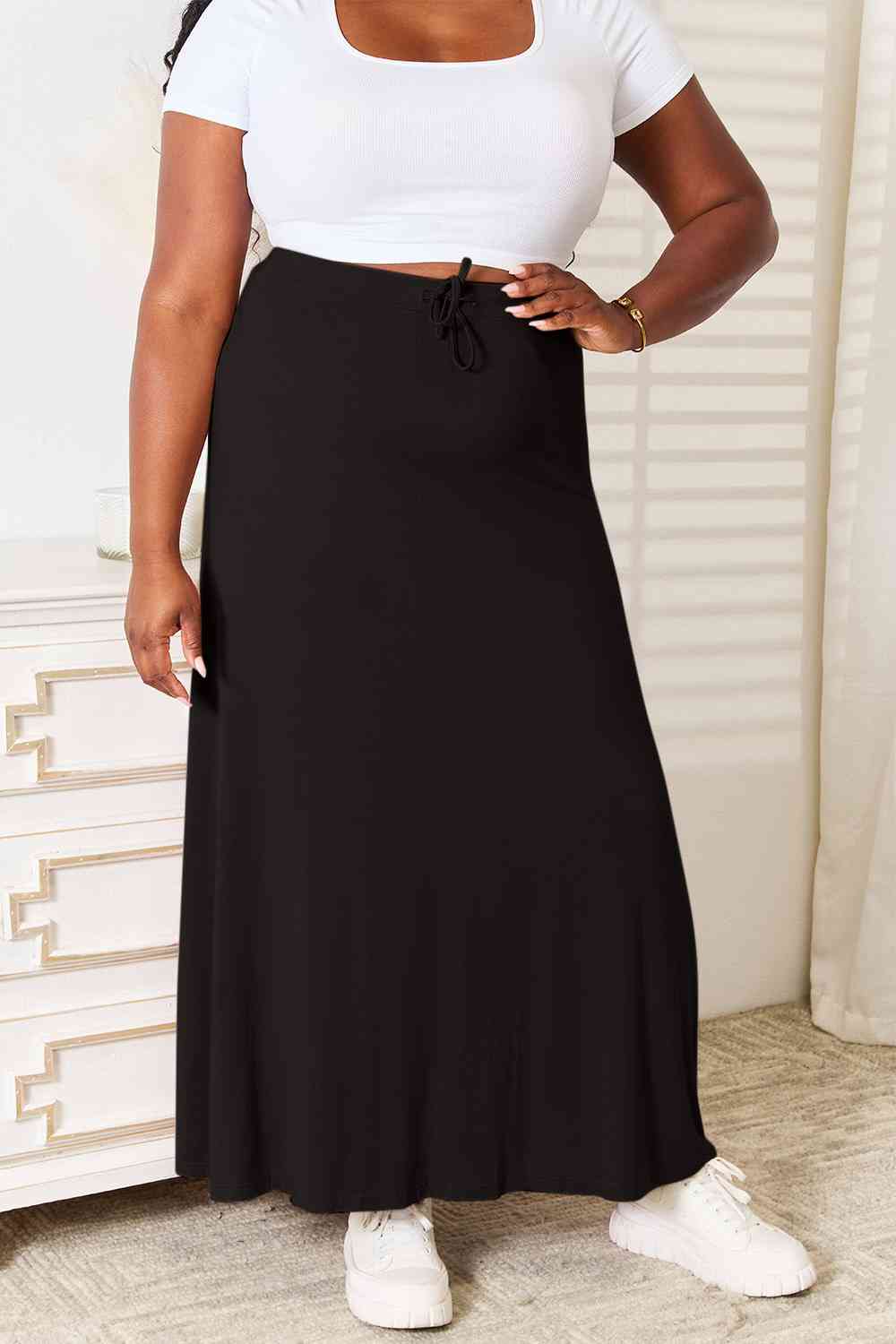 Double Take Full Size Soft Rayon Drawstring Waist Maxi Skirt Rayon - TRENDMELO