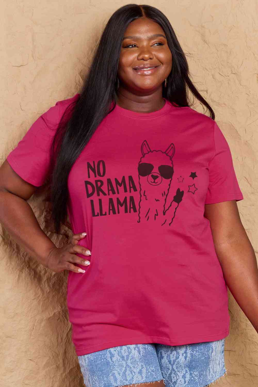 Simply Love Full Size NO DRAMA LLAMA Graphic Cotton Tee - TRENDMELO