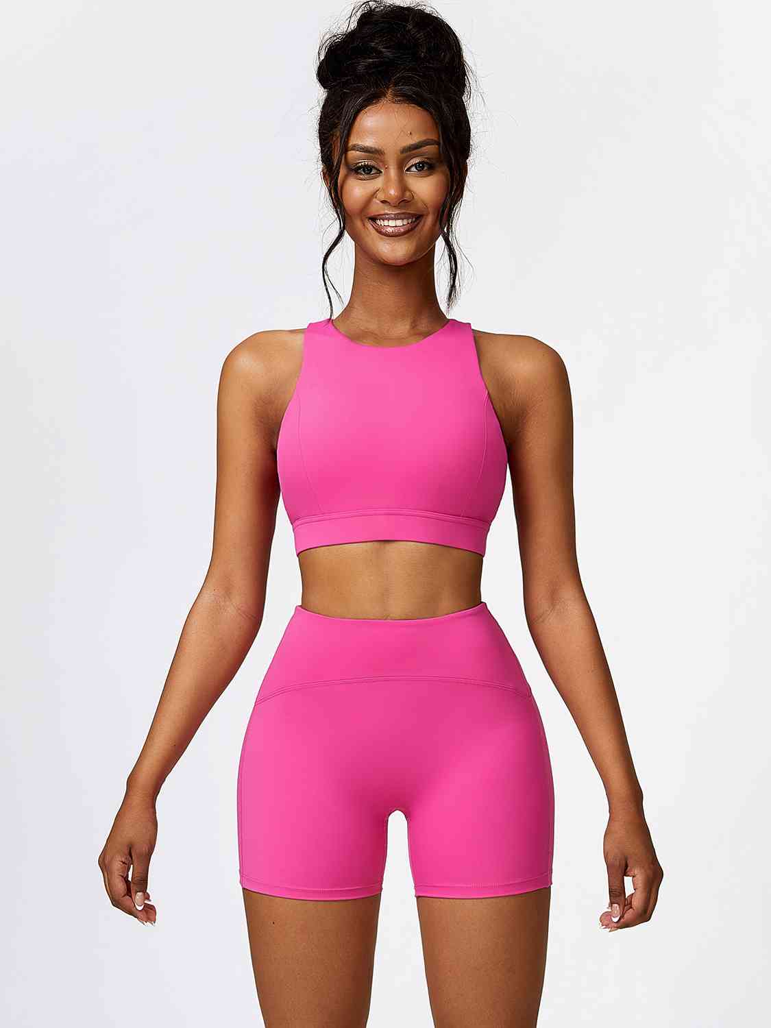 Cutout Cropped Sport Tank and Shorts Set - TRENDMELO