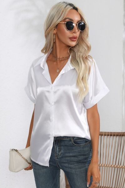 Collared Neck Short Sleeve Shirt - TRENDMELO