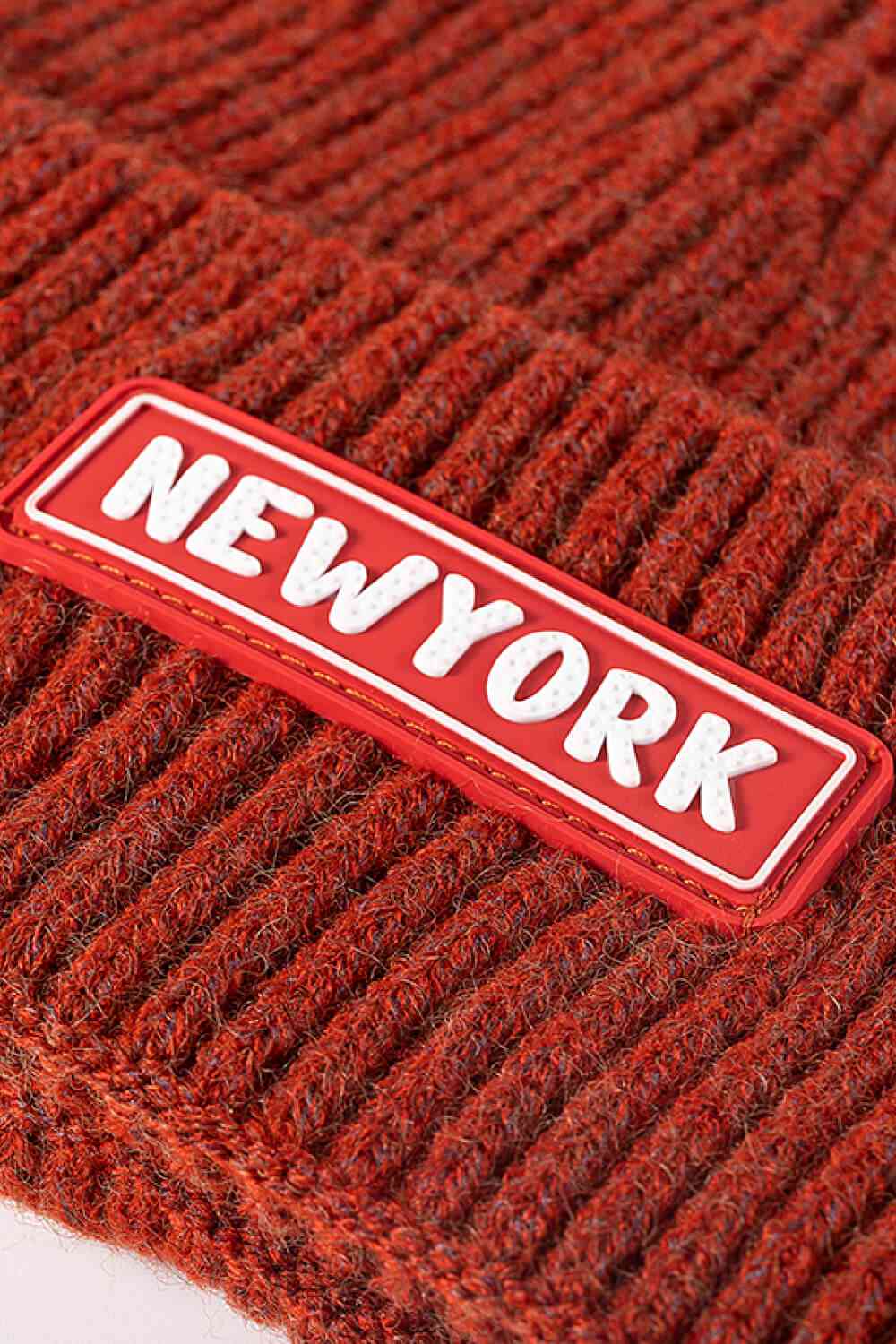 NEWYORK Patch Rib-Knit Cuffed Beanie - TRENDMELO