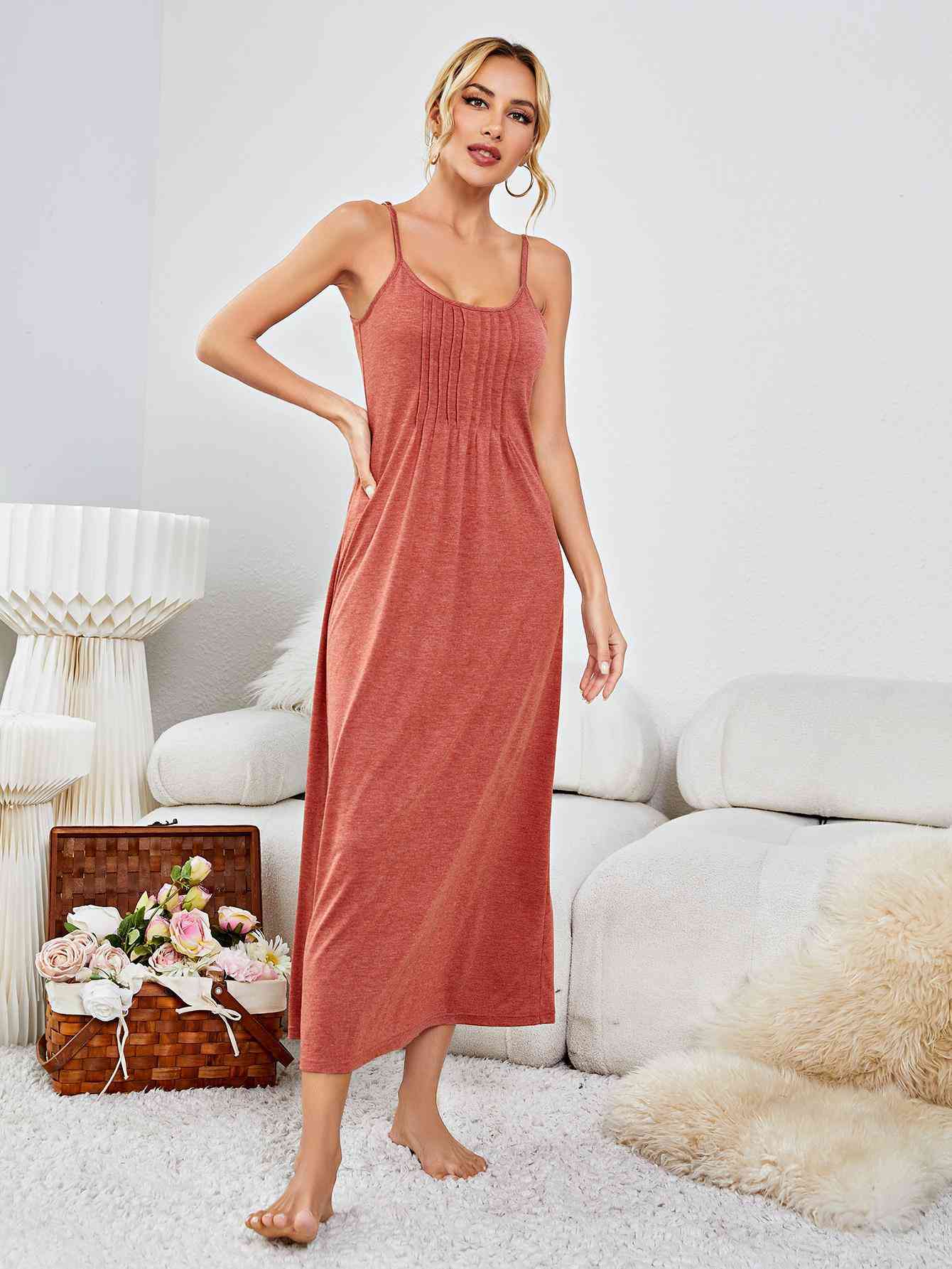 Scoop Neck Spaghetti Strap Night Dress - TRENDMELO