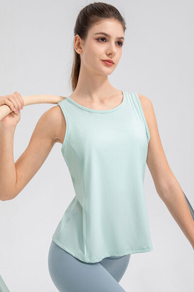 Wide Strap Round Neck Active Tank - TRENDMELO