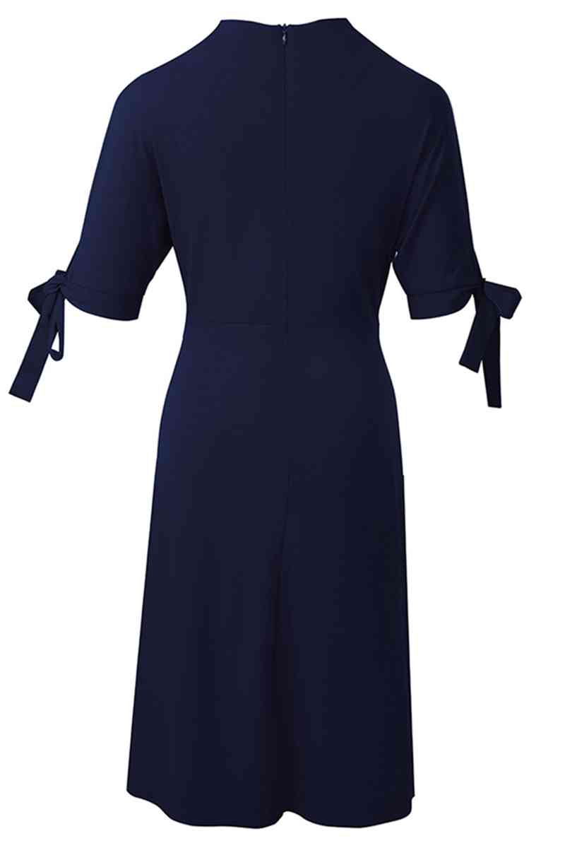 Round Neck Tie Sleeve Half Sleeve Dress - TRENDMELO