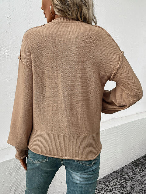 Exposed Seam Round Neck Sweater - TRENDMELO