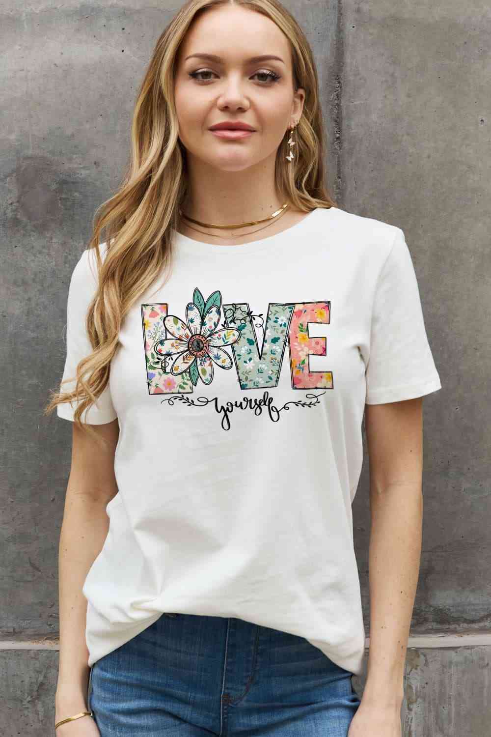 Simply Love Full Size LOVE YOURSELF Graphic Cotton Tee - TRENDMELO