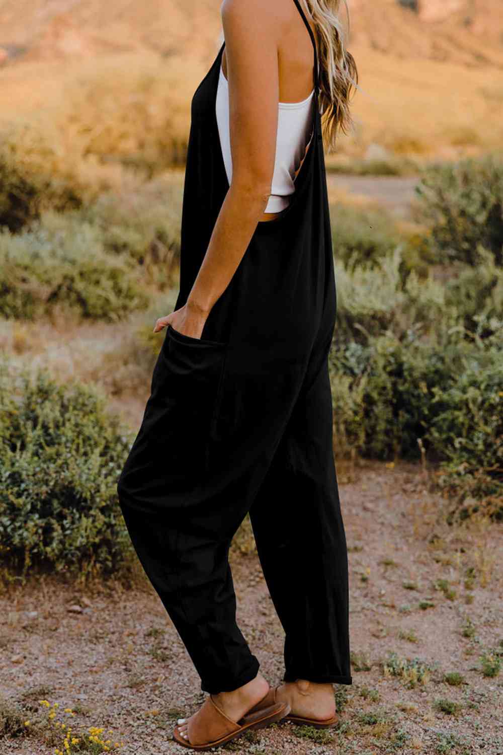 Double Take Full Size V-Neck Sleeveless Jumpsuit with Pockets - TRENDMELO