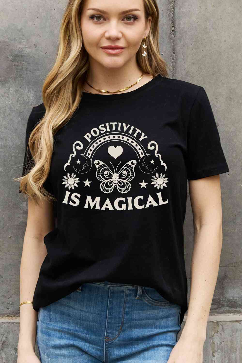 Simply Love Simply Love Full Size POSITIVITY IS MAGICAL Graphic Cotton Tee - TRENDMELO