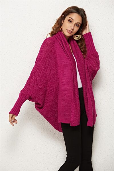 Open Front Batwing Sleeve Cardigan - TRENDMELO