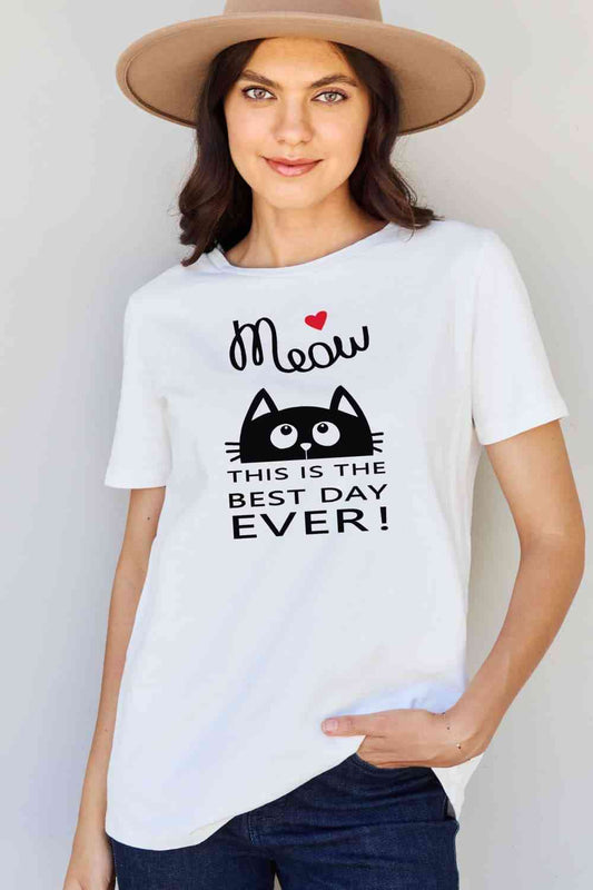 Simply Love Full Size MEOW THIS IS THE BEST DAY EVER! Graphic Cotton T-Shirt - TRENDMELO