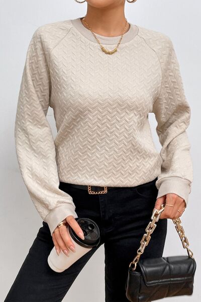 Texture Round Neck Long Sleeve Sweatshirt - TRENDMELO