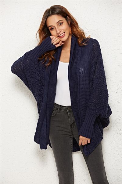 Open Front Batwing Sleeve Cardigan - TRENDMELO