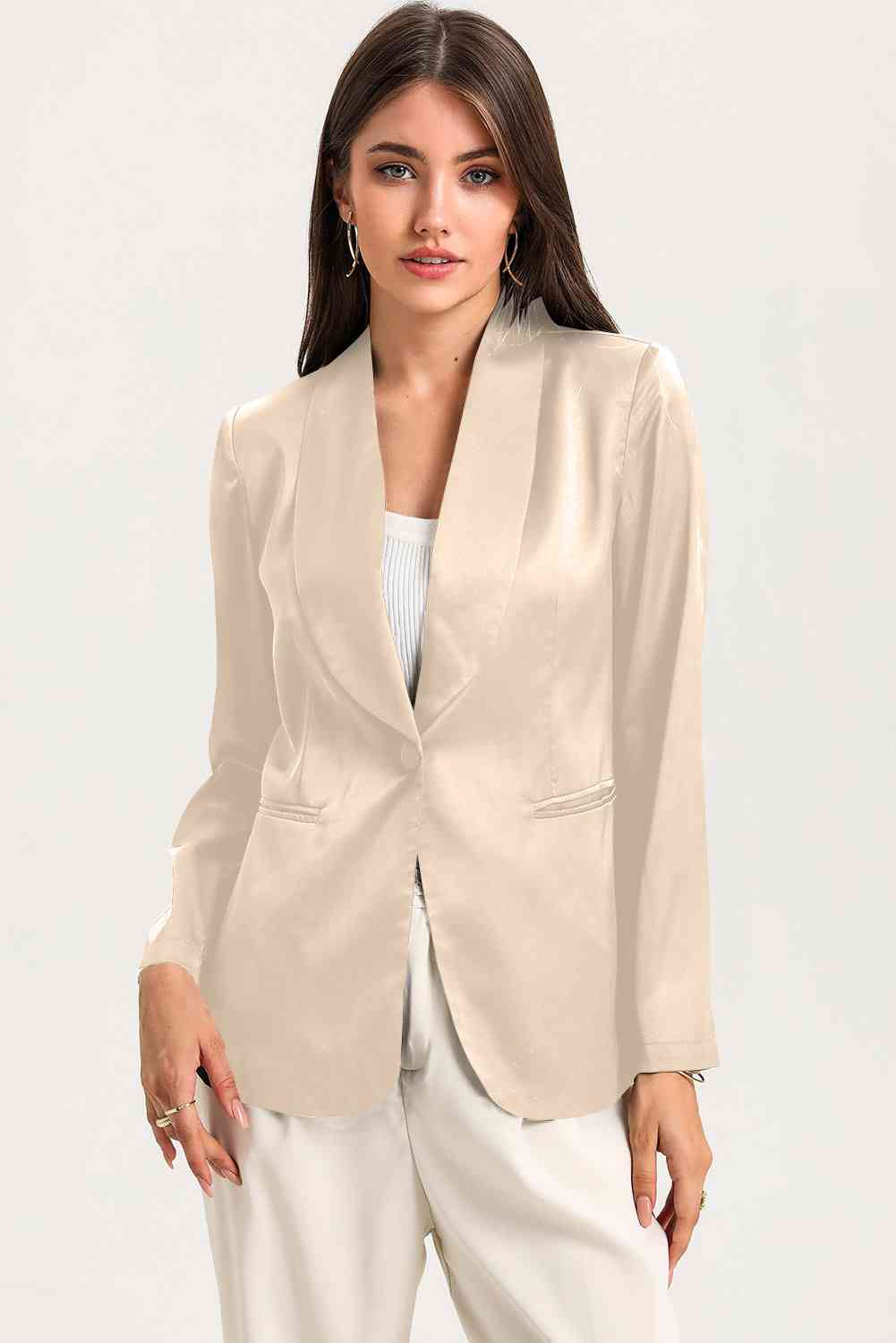 Long Sleeve Shawl Collar Blazer - TRENDMELO