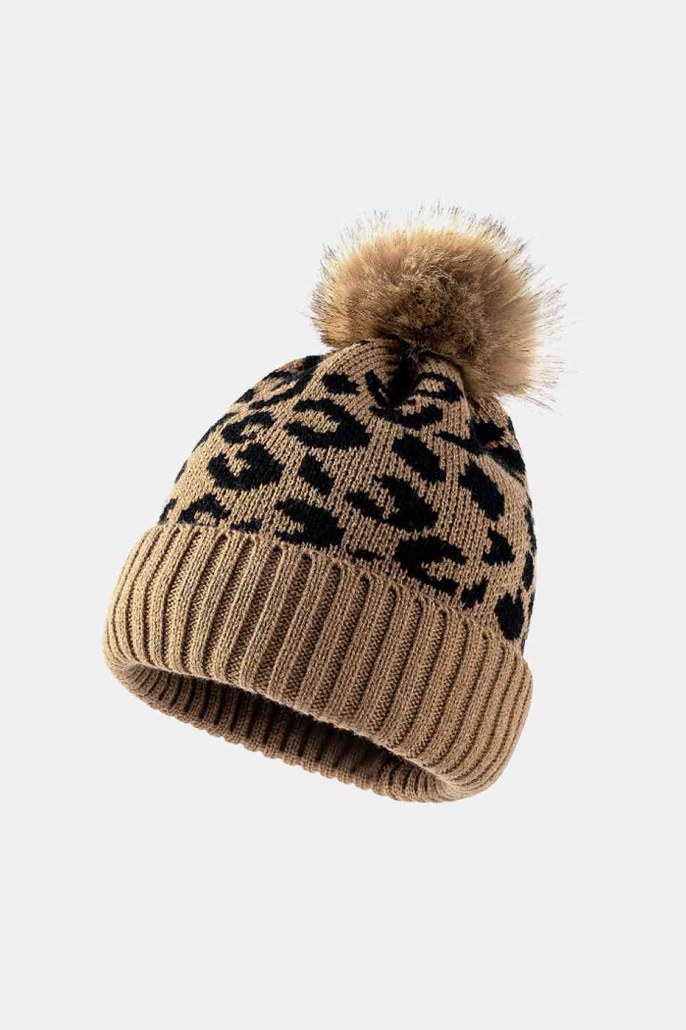 Leopard Pom-Pom Cuffed Beanie - TRENDMELO