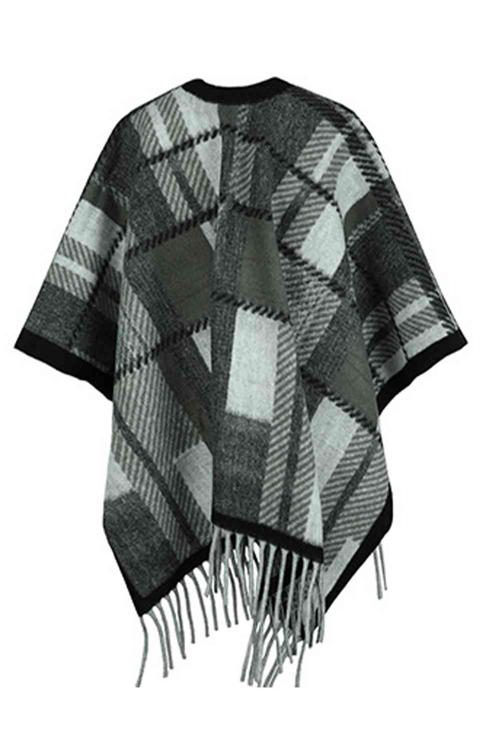 Cloak Sleeve Fringe Detail Poncho - TRENDMELO