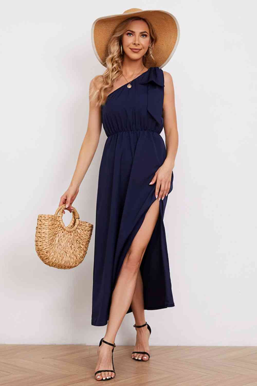 One-Shoulder Sleeveless Slit Dress - TRENDMELO