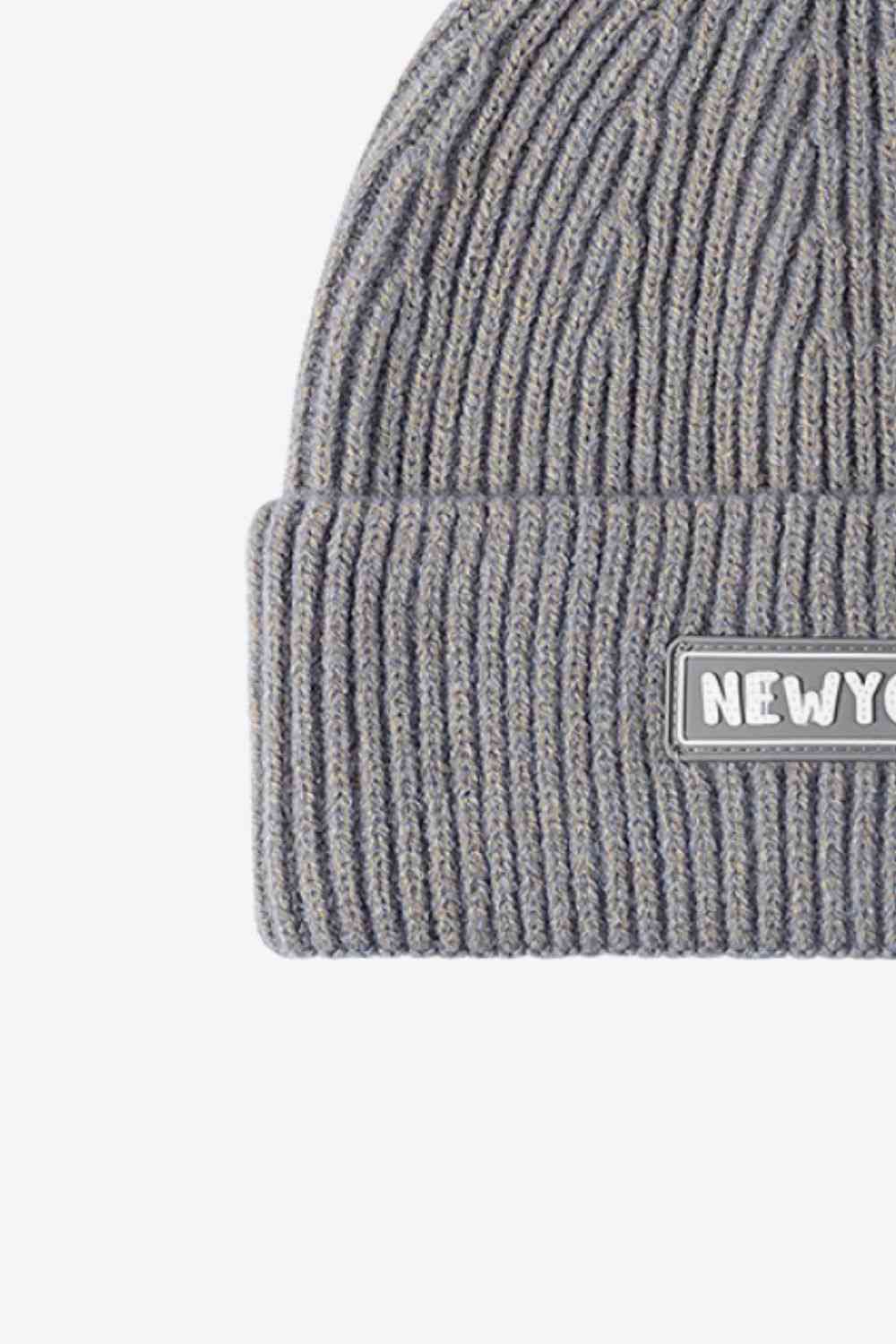 NEWYORK Patch Rib-Knit Cuffed Beanie - TRENDMELO