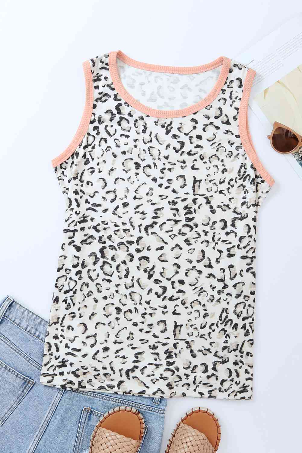 Leopard Round Neck Sleeveless Tank - TRENDMELO