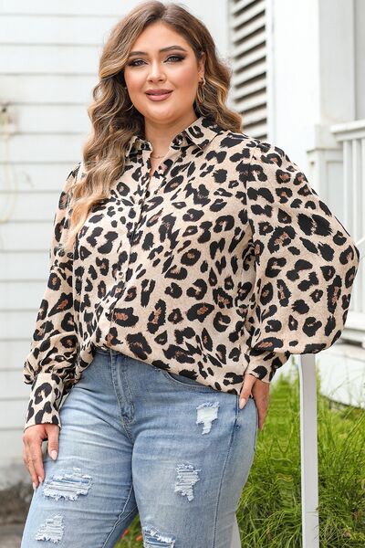 Plus Size Printed Long Sleeve Shirt - TRENDMELO