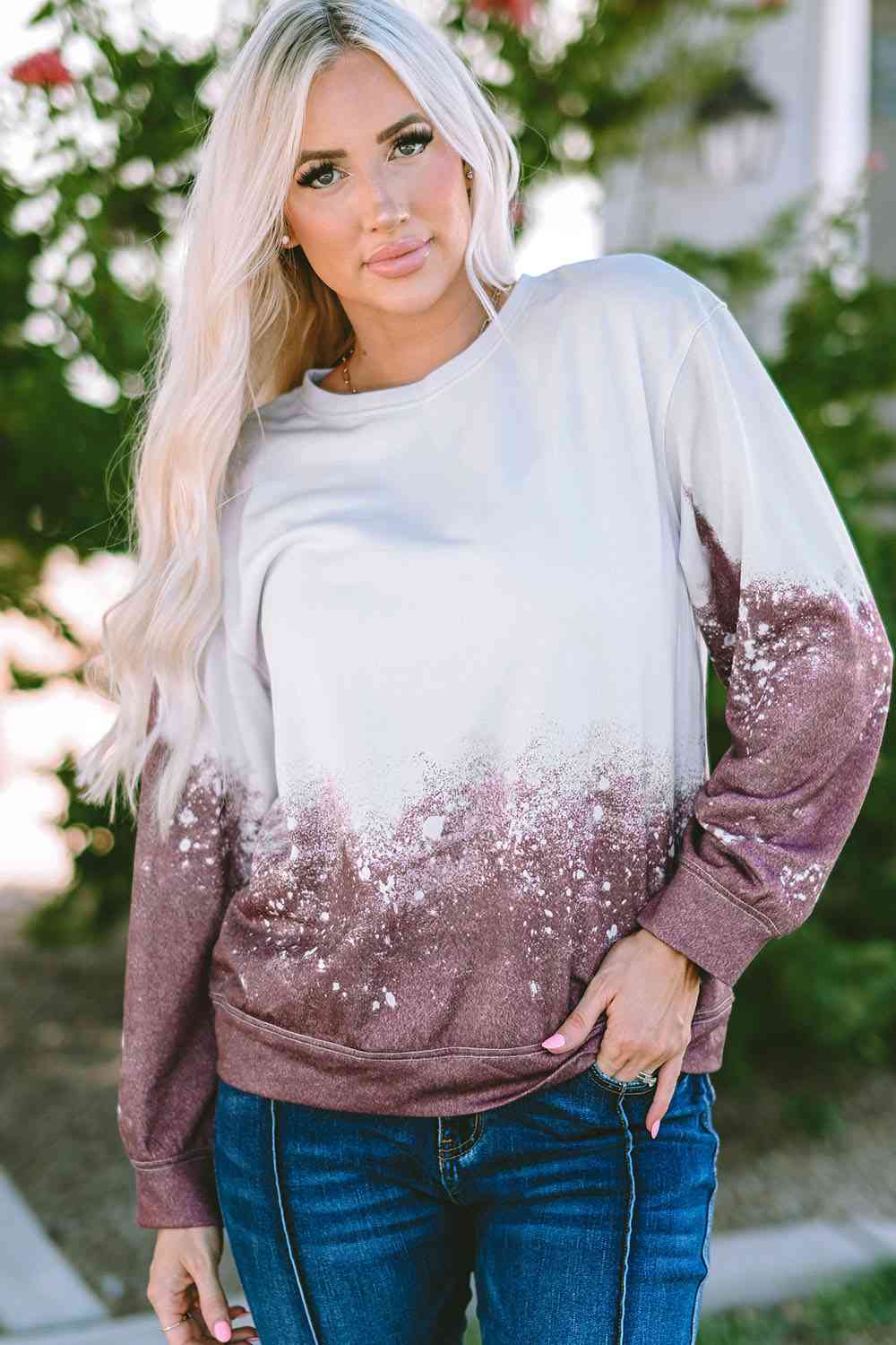 Printed Round Neck Long Sleeve Sweatshirt - TRENDMELO