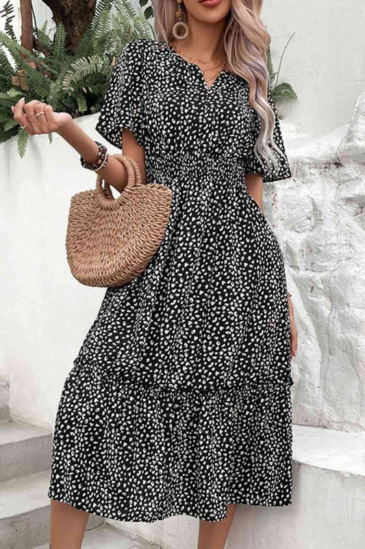 Leopard Print Short Sleeve Midi Dress - TRENDMELO