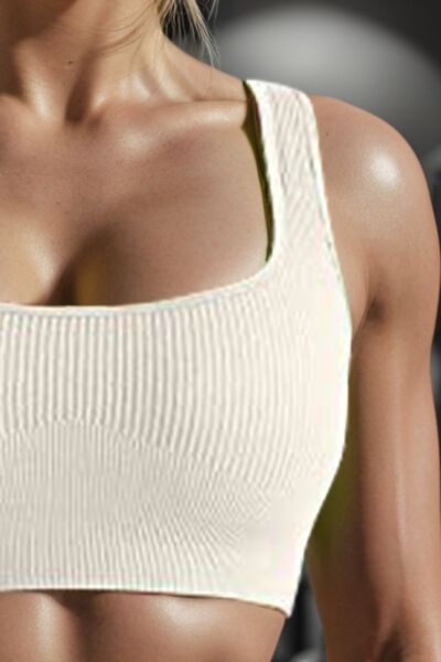 Square Neck Wide Strap Active Bra - TRENDMELO