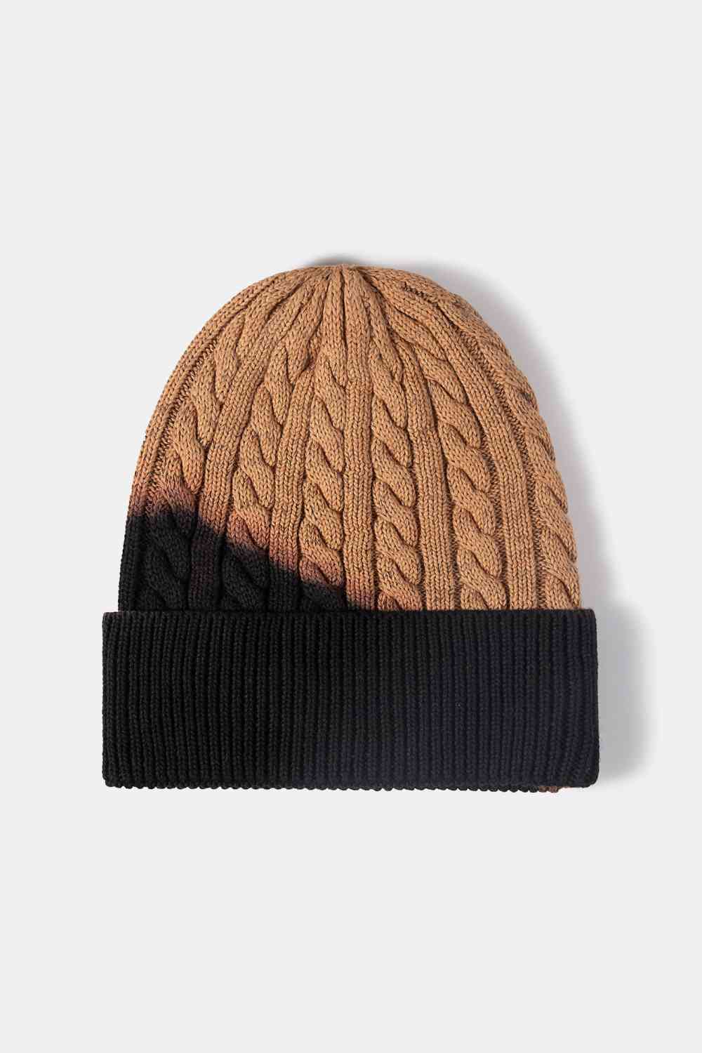 Contrast Tie-Dye Cable-Knit Cuffed Beanie - TRENDMELO