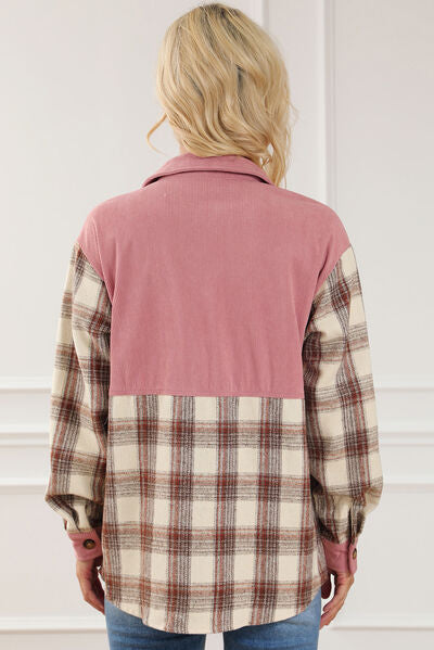 Button Up Plaid Collared Neck Jacket - TRENDMELO