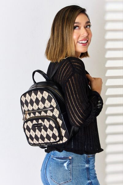 David Jones Argyle Pattern PU Leather Backpack - TRENDMELO