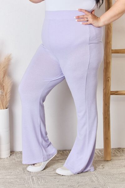 RISEN Full Size High Waist Ultra Soft Knit Flare Pants - TRENDMELO