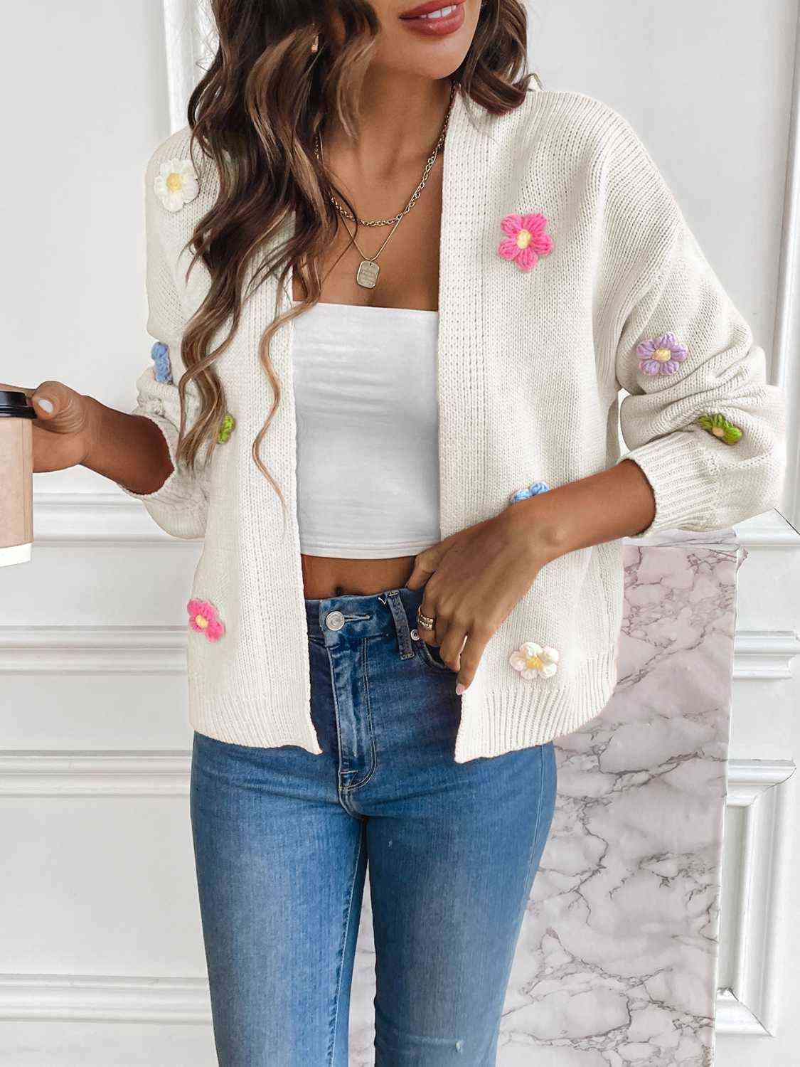 Floral Long Sleeve Open Front Cardigan - TRENDMELO