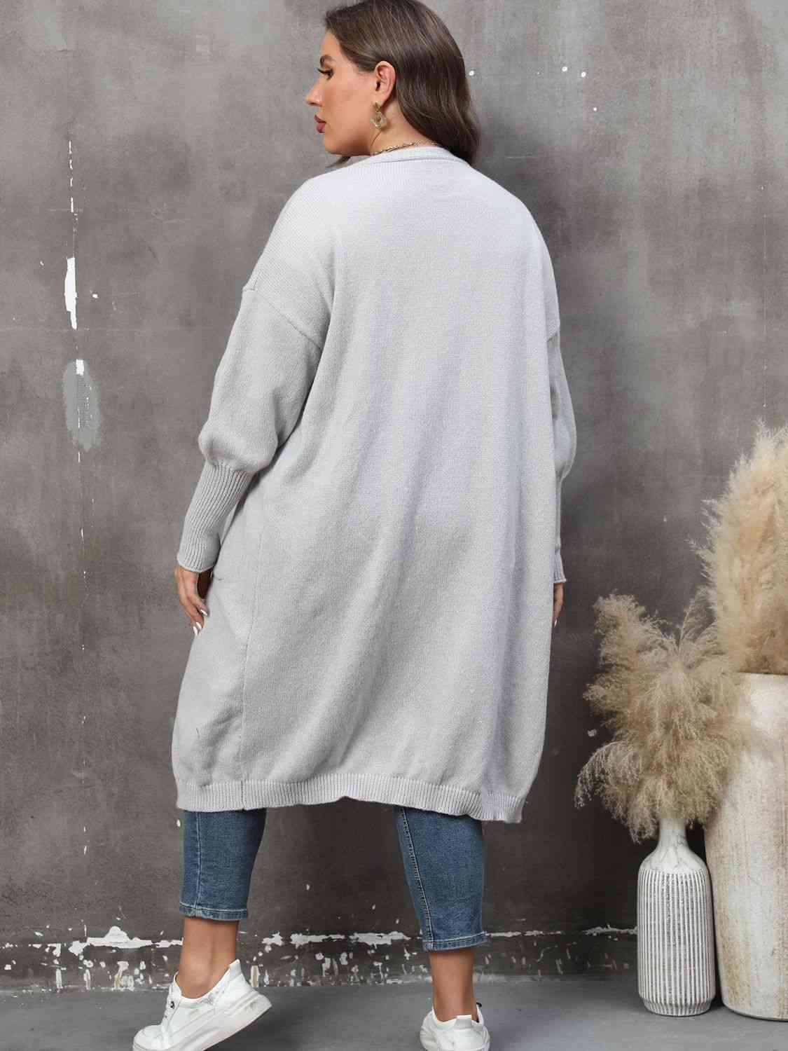 Plus Size Long Sleeve Pocketed Cardigan - TRENDMELO