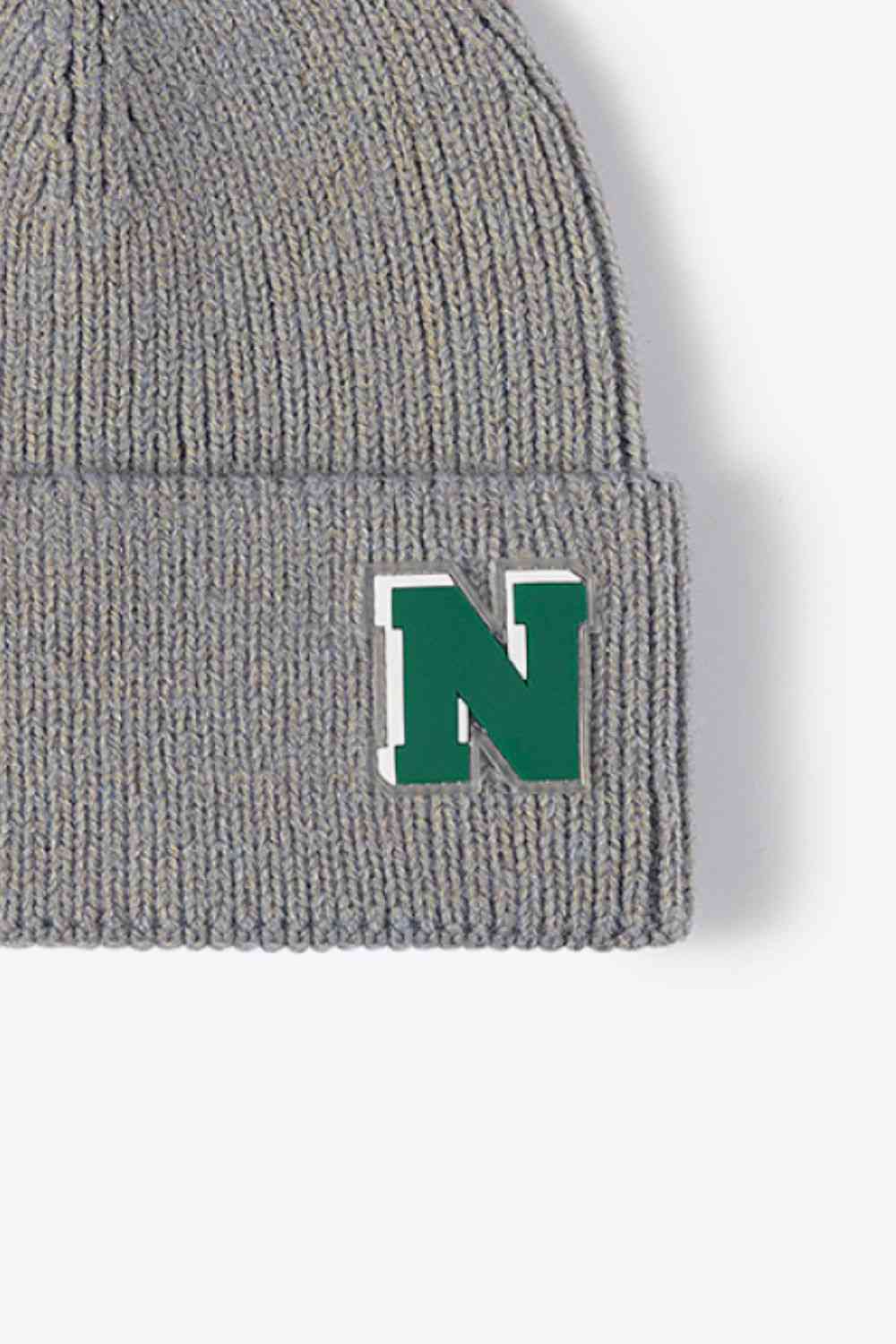 Letter N Patch Cuffed Knit Beanie - TRENDMELO