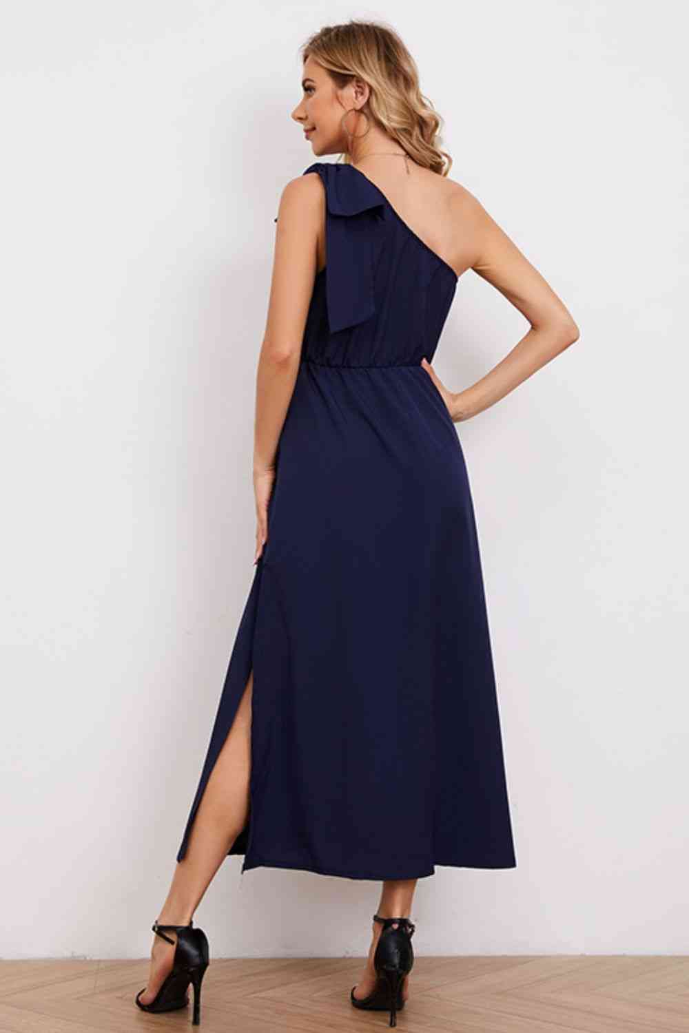 One-Shoulder Sleeveless Slit Dress - TRENDMELO